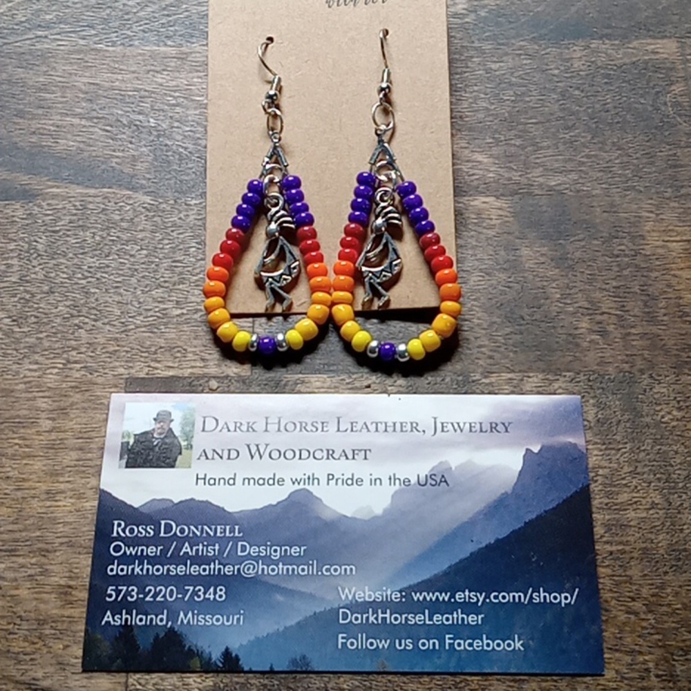 Beaded Southwestern Kokopelli Dangle Earrings